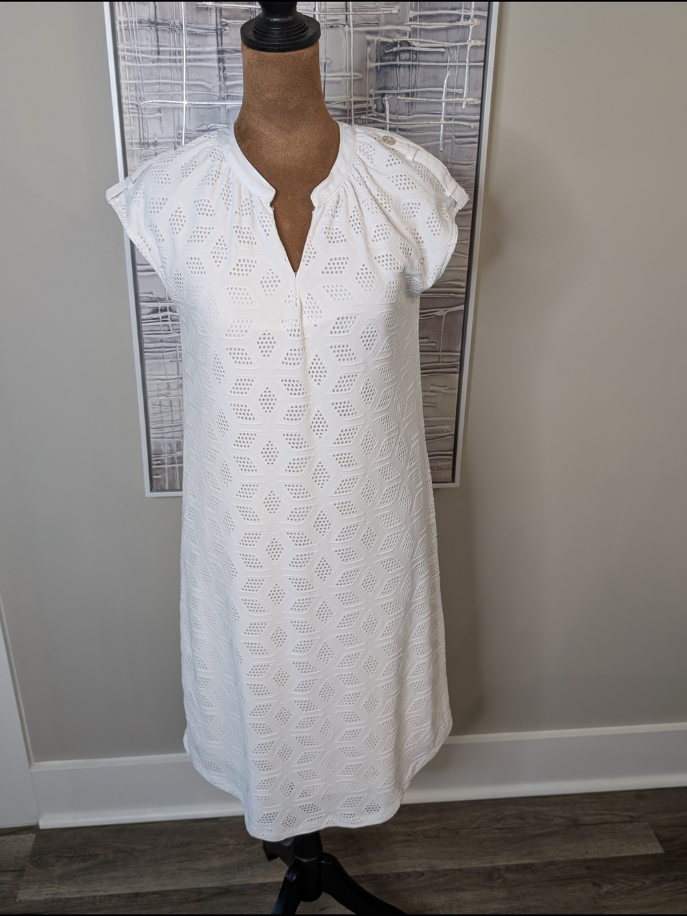 Loft White Eyelet Shift Dress Size 8